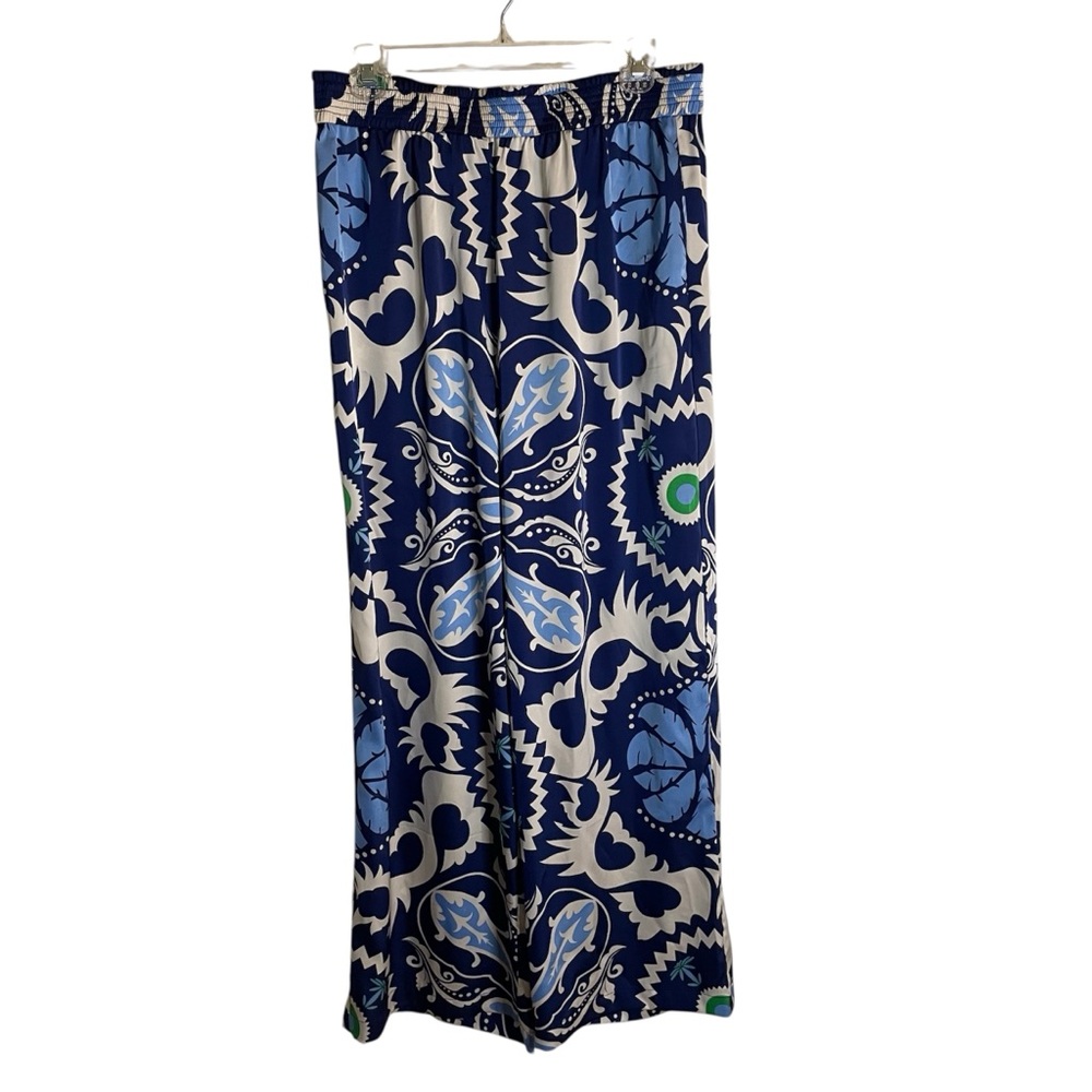 Maison d'Amélie Blue and White Patterned Women's Wide Leg Pants Size Medium